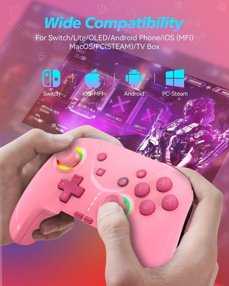 GMBACK Store Wireless Switch 2 Pro Controller, Turbo Controller for Nintendo Switch 2/1/Lite/OLED with Loop Macro, Home Wake Up, HD Rumble, Motion Control, Turbo, 800mAh, Pink - Image 2